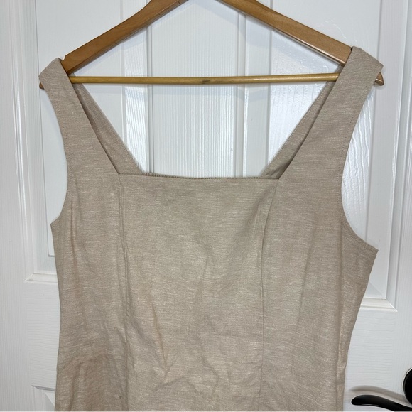 Old Navy Creme Flax Linen Blend Square Neck Tank Midi Dress Sz L Minimalist Boho - Picture 3 of 9
